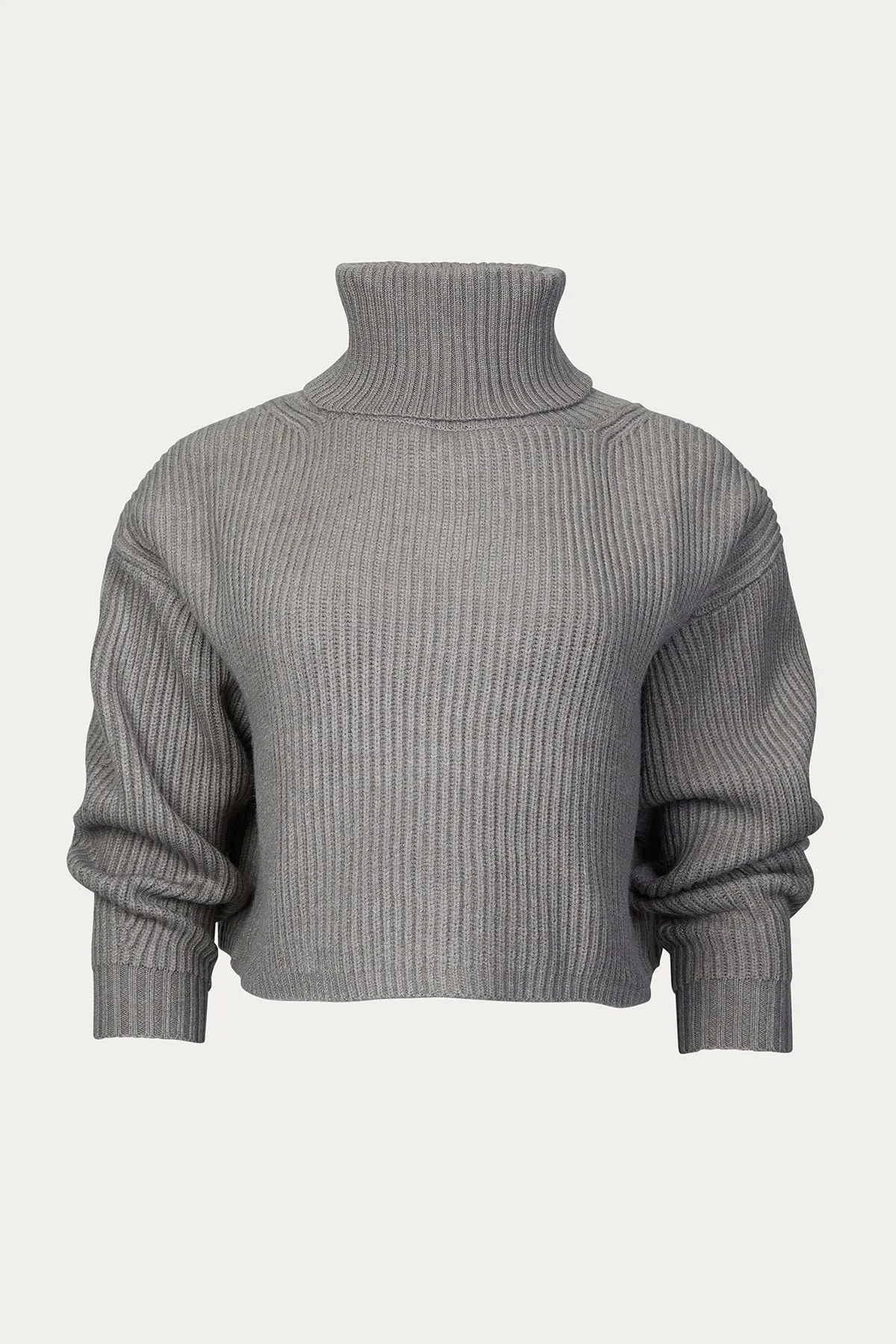 RIBBED-KNIT CROPPED TURTLENECK SWEATER